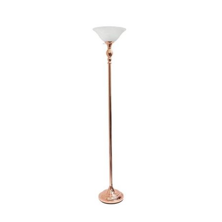 ELEGANT GARDEN DESIGN Elegant Designs LF2001-RGD 1 Light Torchiere Floor Lamp with Marbleized White Glass Shade; Rose Gold LF2001-RGD